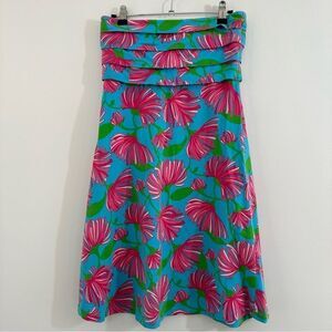 Lily Pulitzer Petula Blue Lime Pink Print Knit Jersey Strapless Mini Dress Small